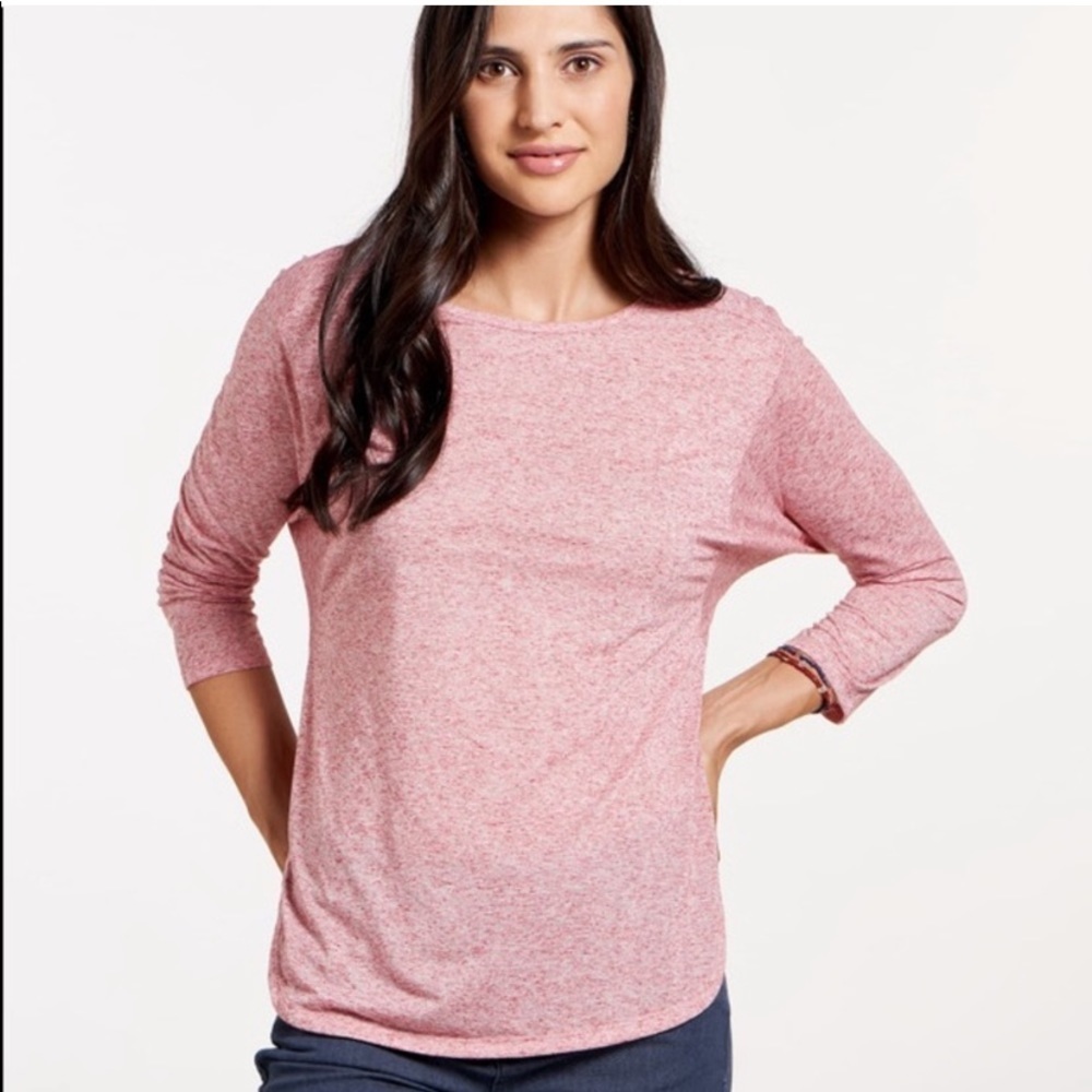 Toad&Co Ember 3/4 Sleeve Linen Blend Top Heathered Red